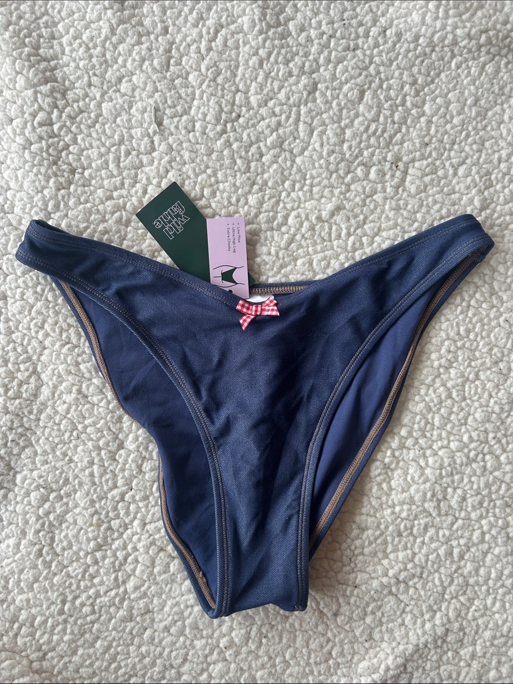wild fable Navy Blue Bikini Bottom with Red Gingham Bow